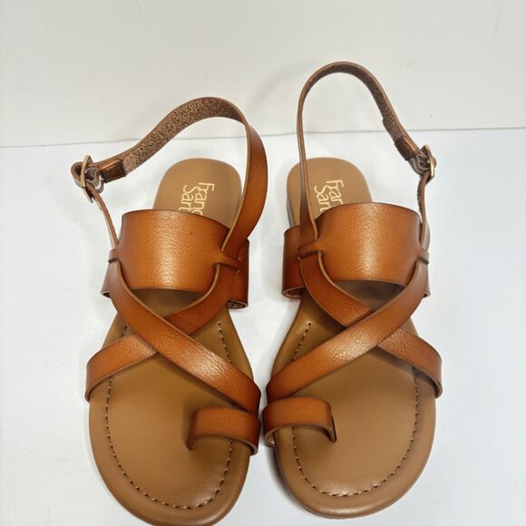 Franco Sarto Flat Sandals Criss-Cross Toe Loop Ankle Strap Brown Womens - Picture 2 of 7